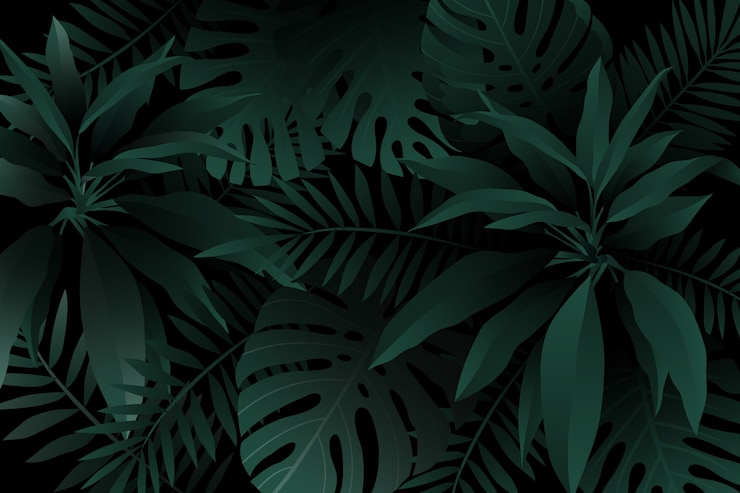 Vetor grátis tropical monocromático verde escuro tropical deixa o fundo