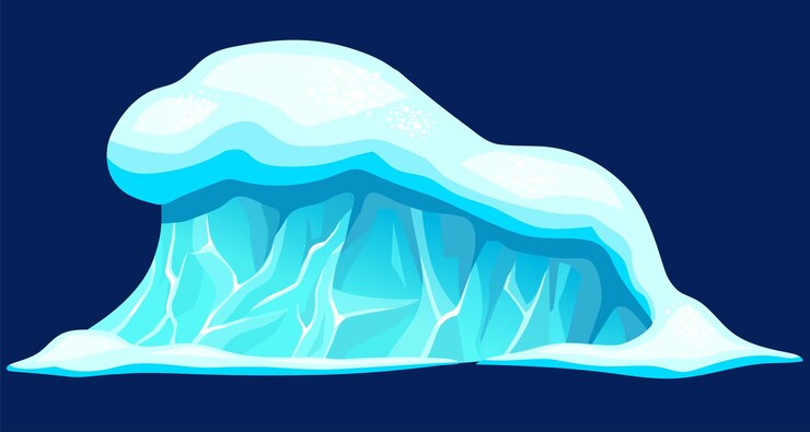 Vetor grátis tsunami dos desenhos animados, nuvem de tempestade do mar, gelo no inverno, onda alta do oceano de água congelada no norte da era glacial