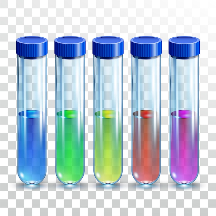 Vetor grátis tubos de ensaio de laboratório com vetor de conjunto de líquido químico