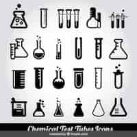 Vetor grátis tubos de ensaio químico ícones preto e branco
