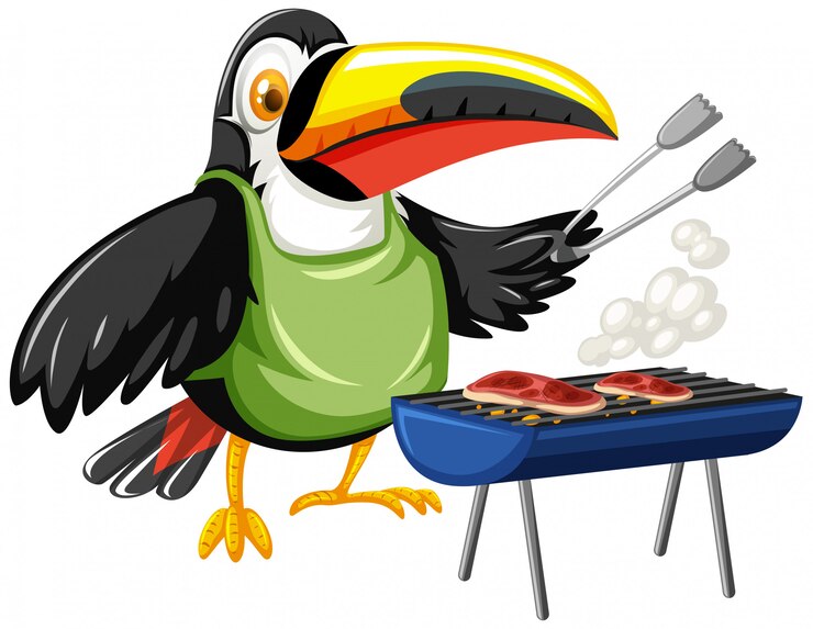 Vetor grátis tucano grelhar dois pedaços de bife