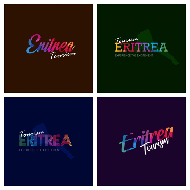 Vetor grátis turismo eritreia tipografia logo conjunto de fundo