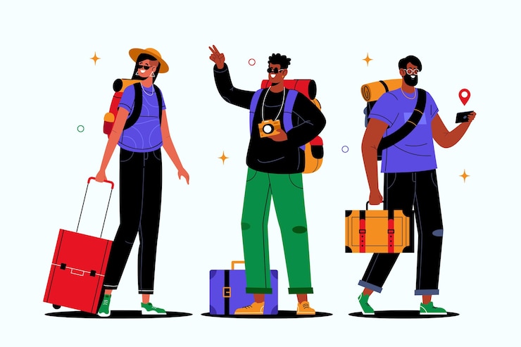 Vetor grátis turistas planos desenhados à mão