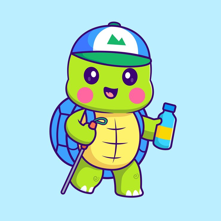 Vetor grátis turtle cute hiking with bottle cartoon icon vector ilustração icon de férias de animais isolado plano