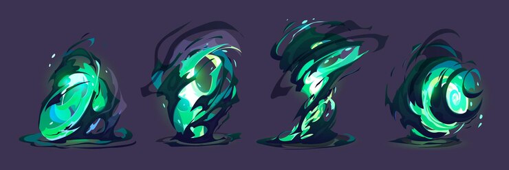 Vetor grátis ui verde vfx energia de tornado com chama para o jogo