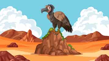 Vetor grátis um abutre empoleirado em um afloramento do deserto