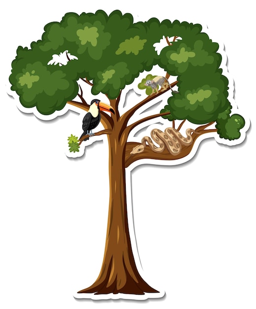 Vetor grátis um adesivo de animais em uma árvore