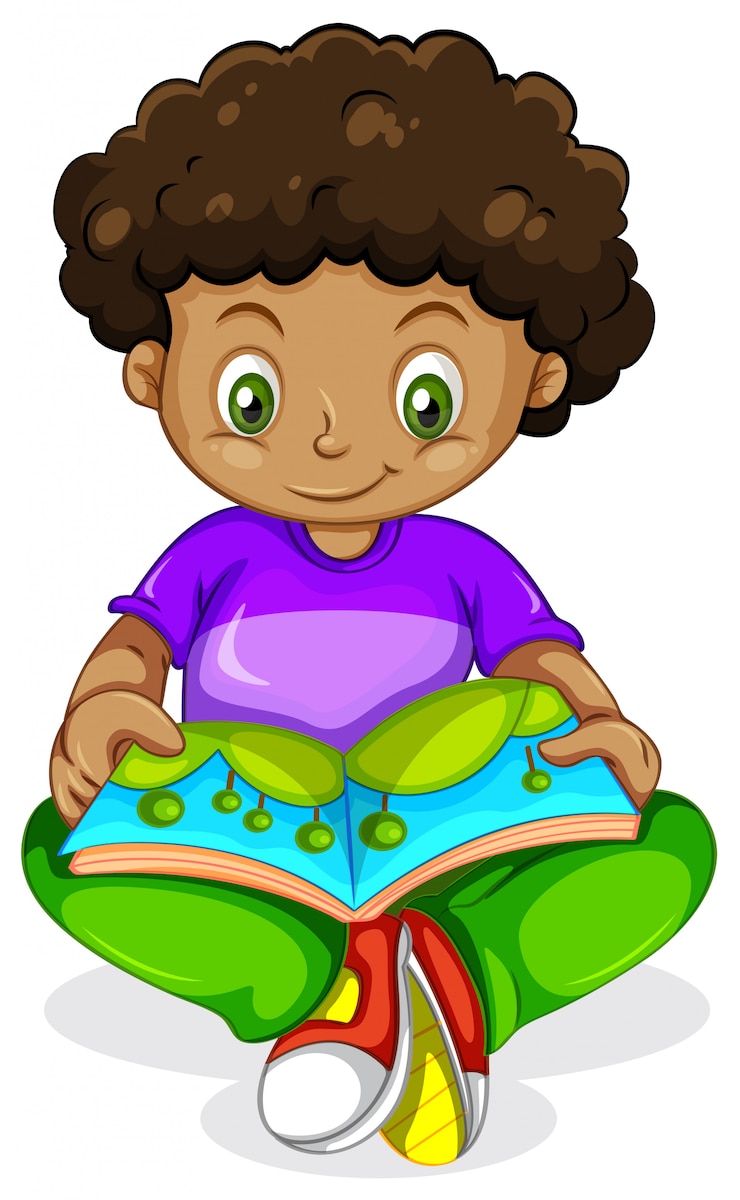 Vetor grátis um, africano preto, menino, livro leitura