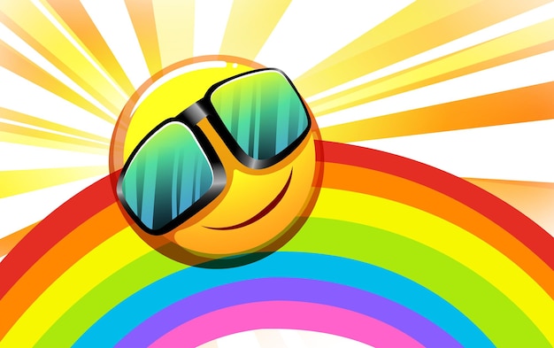 Um arco-íris com um sol sorridente