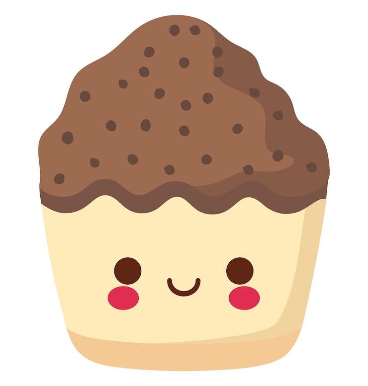Vetor grátis um bolo de chocolate de desenho animado com um sorriso bonito.