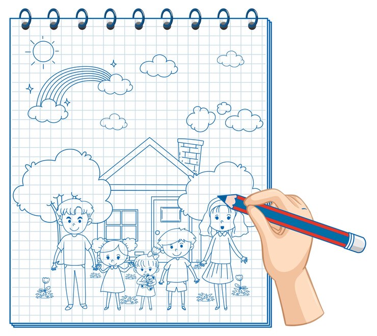 Vetor grátis um caderno com um desenho de esboço de doodle na capa