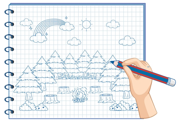 Um caderno com um desenho de esboço de doodle na capa