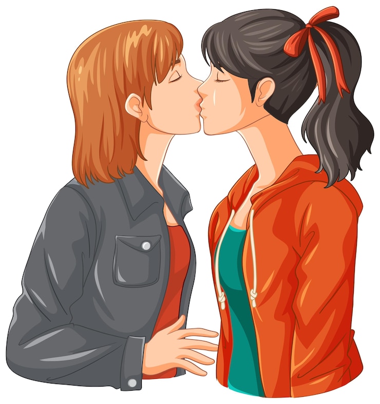 Vetor grátis um casal de lésbicas a beijar-se.