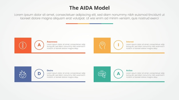 Vetor grátis um conceito infográfico de modelo de marketing ida para apresentação de slides com caixa quadrada criativa e parte inferior da linha com lista de 4 pontos com estilo plano