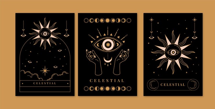 Vetor grátis um conjunto de cartas celestes desenhadas à mão.