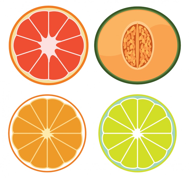 Vetor grátis um conjunto de frutas fatiadas