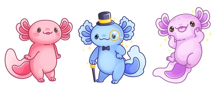 Vetor grátis um conjunto de personagens de axolotl.