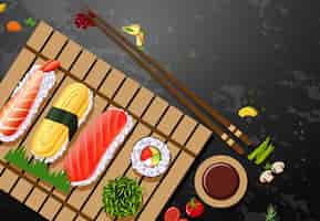 Vetor grátis um conjunto de refeição de sushi