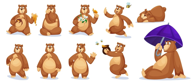 Vetor grátis um conjunto vetorial de personagens de desenhos animados de animais bonitos.