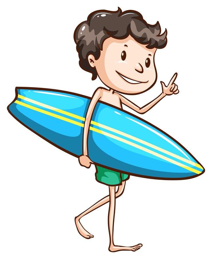 Vetor grátis um desenho simples de um menino indo para a praia com um javali de surf