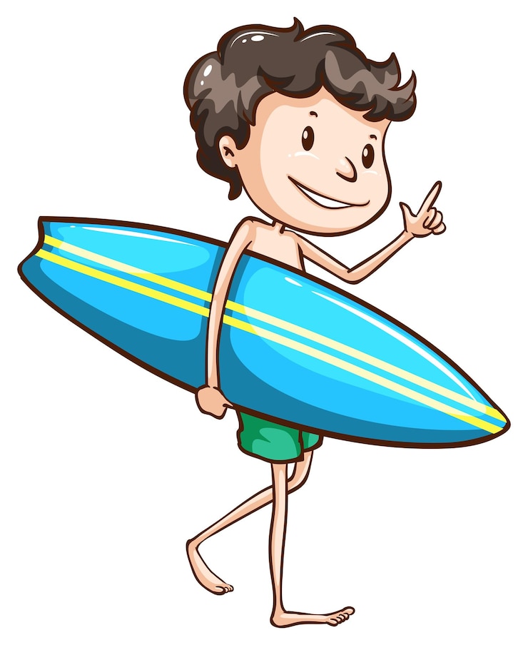 Vetor grátis um desenho simples de um menino indo para a praia com um javali de surf