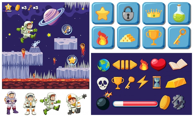 Um design de elementos de jogo espacial