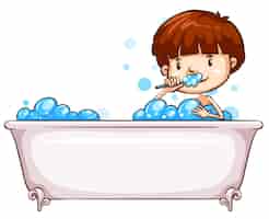 Vetor grátis um esboço simples de um menino tomando banho