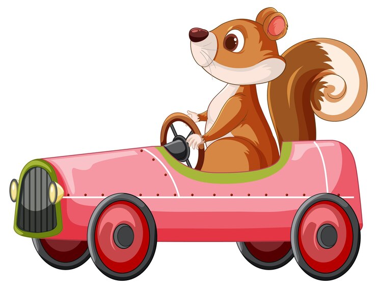 Vetor grátis um esquilo a conduzir um carro de brinquedo