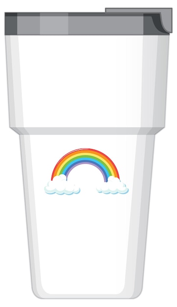 Um frasco térmico branco com padrão de arco-íris