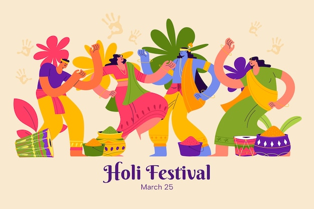 Vetor grátis um fundo plano para a celebração do festival de holi.