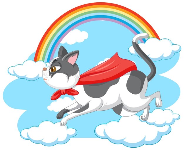 Vetor grátis um gato herói voando no fundo do céu
