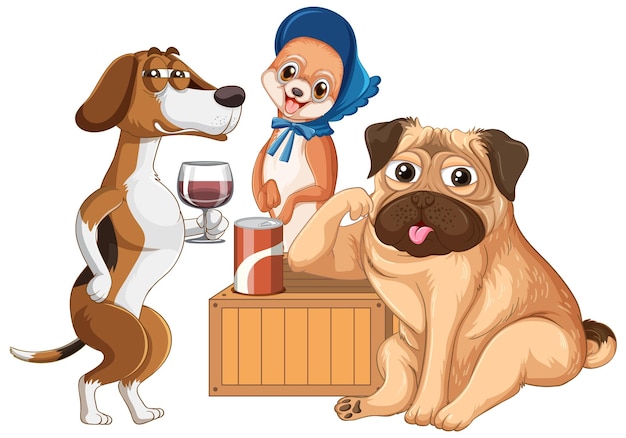 Um grupo de cachorro bebendo vinho