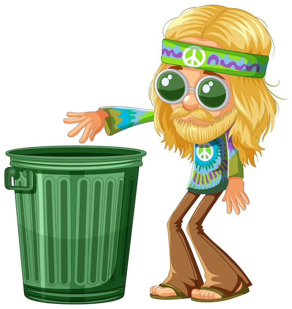 Vetor grátis um hippie com um lixo retro
