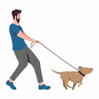 Vetor grátis um homem a passear o cão com amor.