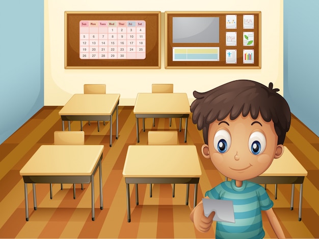 Vetor grátis um jovem rapaz dentro da sala de aula