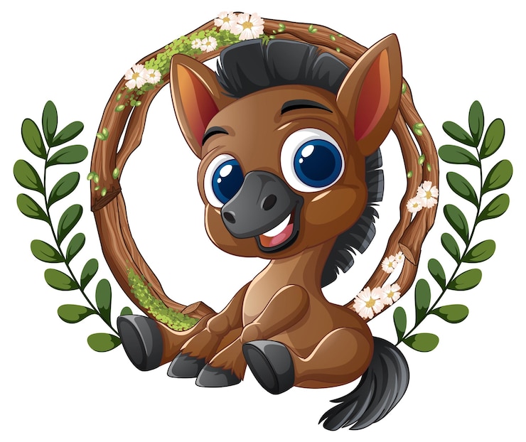 Vetor grátis um lindo burro de desenho animado com uma coroa de flores