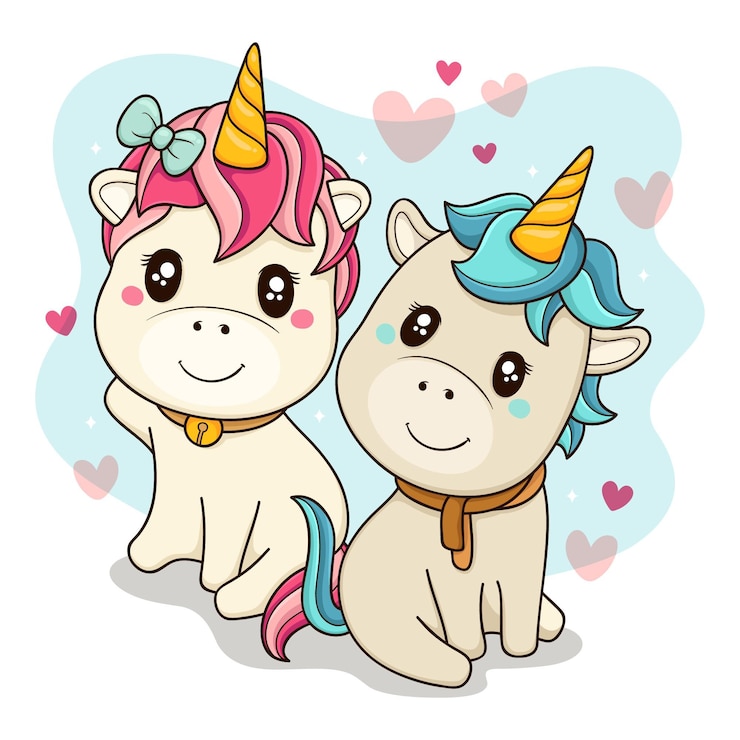 Vetor grátis um lindo casal de unicórnios ilustrado