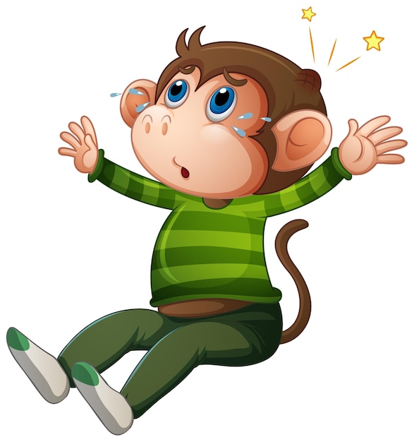 Um macaco fofo vestindo uma camiseta personagem de desenho animado isolado no fundo branco