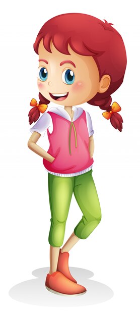 Um, menina, personagem, branco, fundo