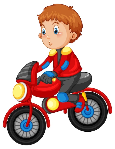 Um menino andando de motocross personagem de desenho animado