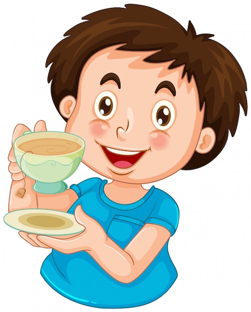 Vetor grátis um menino beber chá