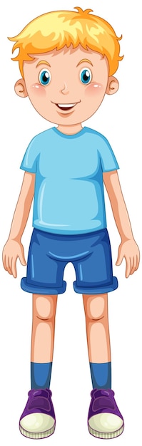 Um menino vestindo desenho de camiseta azul