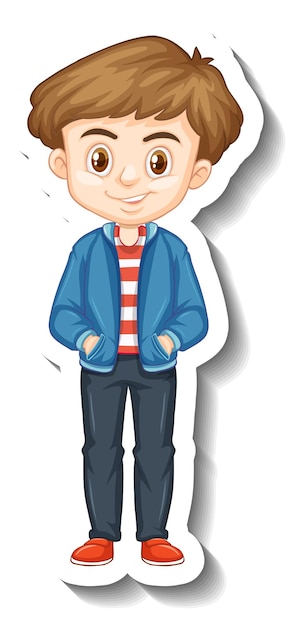 Vetor grátis um menino vestindo uma jaqueta adesivo de personagem de desenho animado