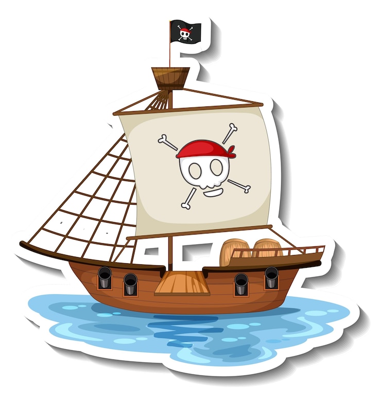 Vetor grátis um modelo de adesivo com o navio pirata isolado