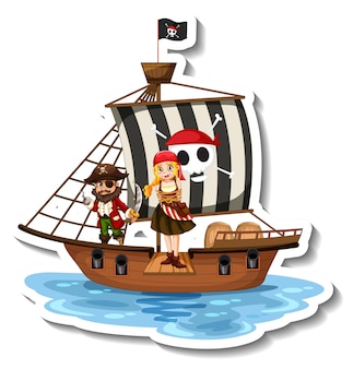 Um modelo de adesivo com piratas no navio isolado