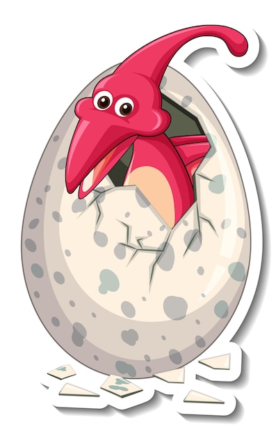 Vetor grátis um modelo de adesivo com um bebê dinossauro saindo de um ovo