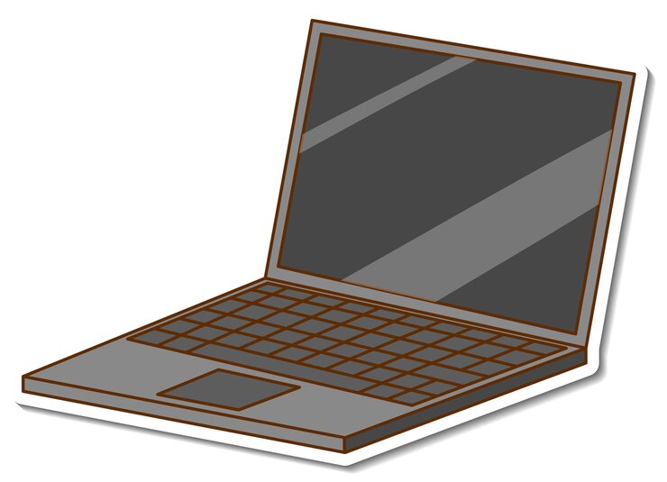 Vetor grátis um modelo de adesivo com um laptop isolado