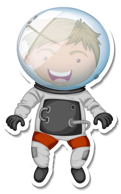 Vetor grátis um modelo de adesivo com um personagem de desenho animado de astronauta isolado