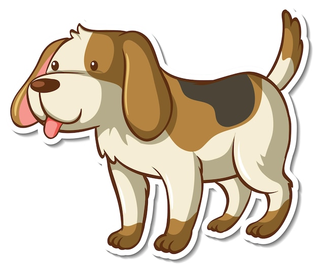 Vetor grátis um modelo de adesivo com um personagem de desenho animado de cachorro beagle