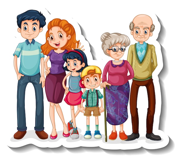 Um modelo de adesivo com um personagem de desenho animado de grandes membros da família